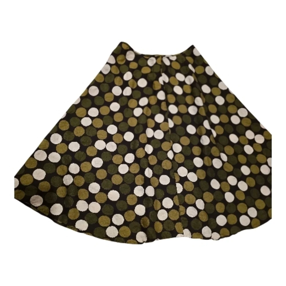 Hobbs London 90s Vintage Polka Dot Linen Circle Skirt - Olive Green - Picture 3 of 7